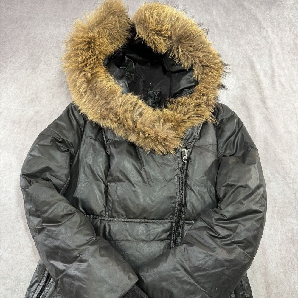 Authentic Mackage Womens Fur Hooded Parka Down Jacket Coat Black Size Medium